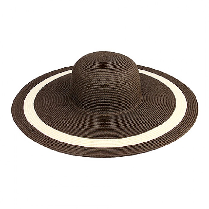 Wide Brim Striped Toyo Straw - Brown/ Natural - HT-8218BN-NT